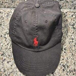 Polo Ralph Lauren Hat Spell Out Script Golf Beach Baseball Black W Red Horse Cap
